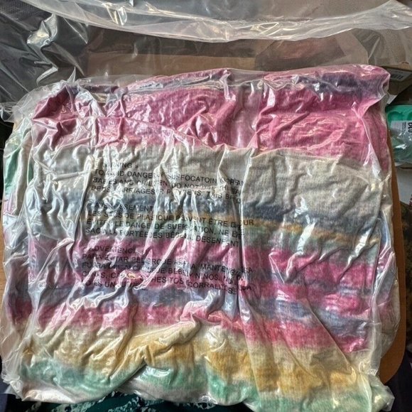 FREE PEOPLE Fringe Throw Blanket Skye Pink Blue White Stripes - Picture 5 of 8